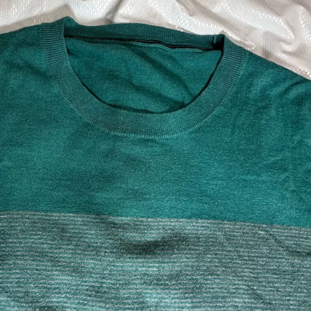 Banana Republic Pima Cotton blend teal striped crew neck sweater size small